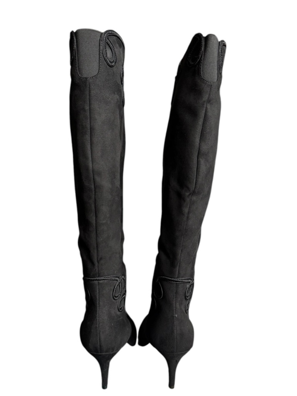 J.Renee Black Suede Knee High Boots Embroidered Pointed Toe Heel 11M Women - Picture 4 of 10